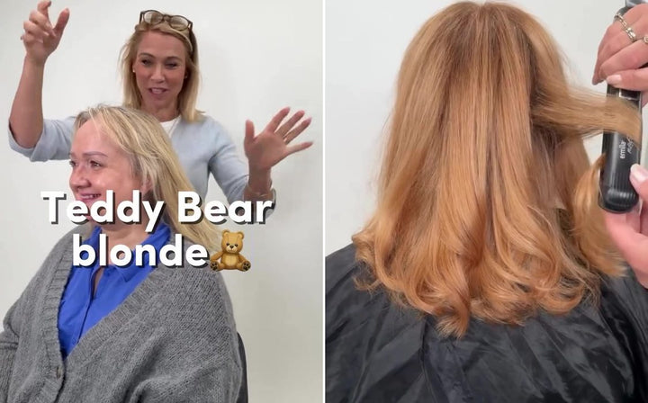 Før og etter: Grått dekket, teddybear blond