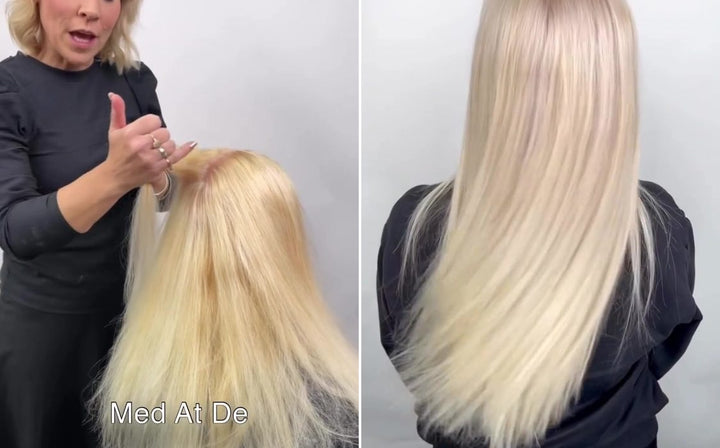 Før og etter: Jevn blond etter bleking