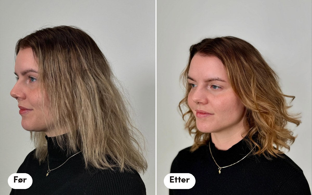 Før og etter: sommerblondt hår til en varm høstfarge